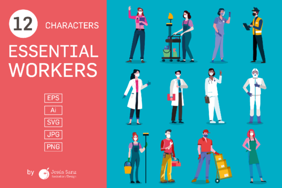 Essential Workers Wearing Masks Graphics & Illustrations Review